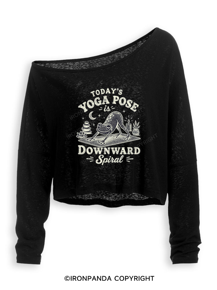 TODAY'S YOGA POSE IS DOWNWARD SPIRAL FUNNY YOGA FROG Off Shoulder Long Sleeve Crop Top