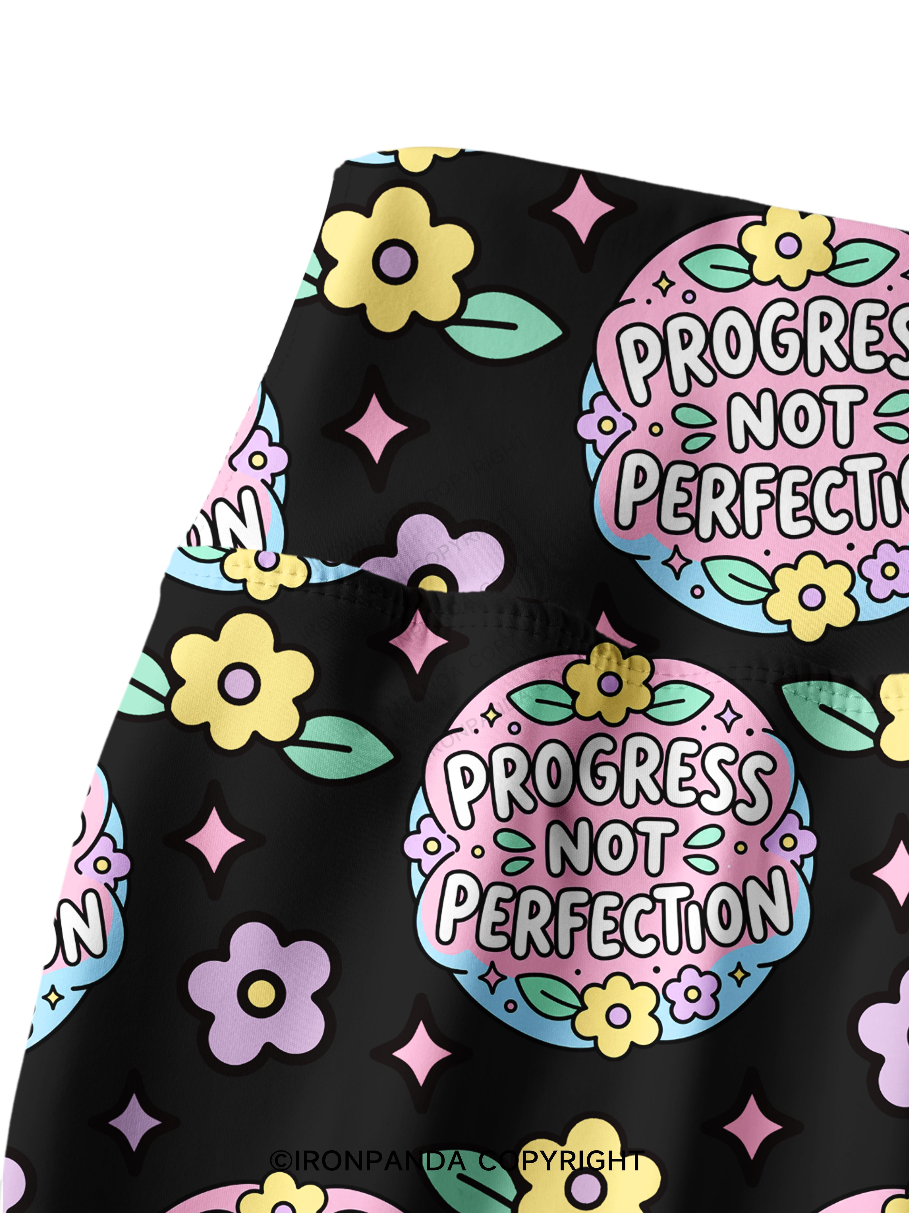 PROGRESS NOT PERFECTION Printed Yoga Pants