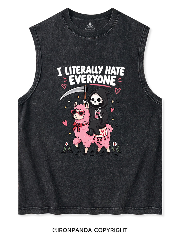 I LITERALLY HATE EVERYONE Grim Reaper Llama Halloween Washed Tank