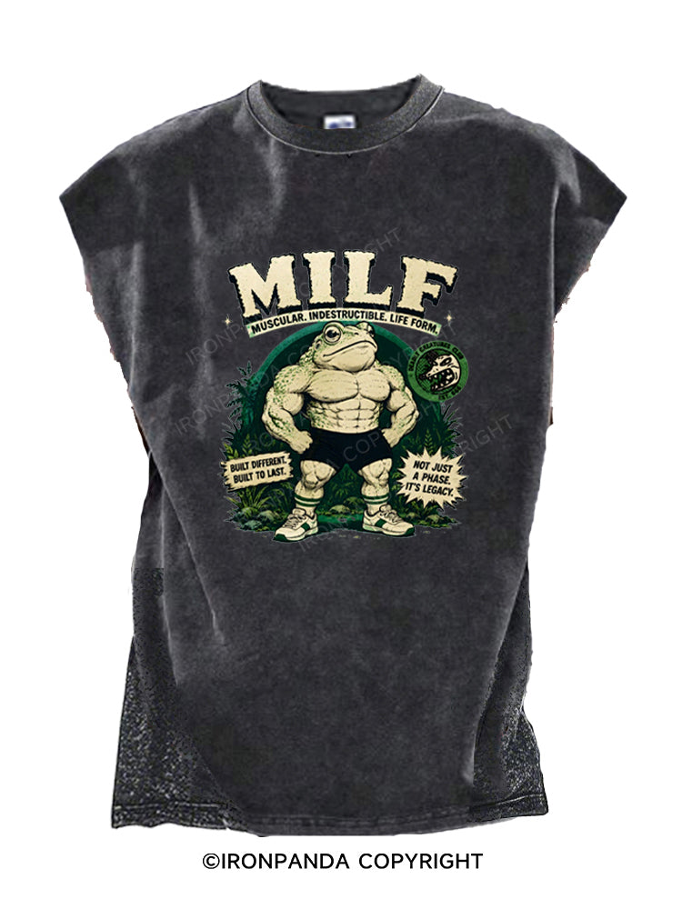 MILF Muscular Indestructible Life Form Funny Frog Cut Off Tank