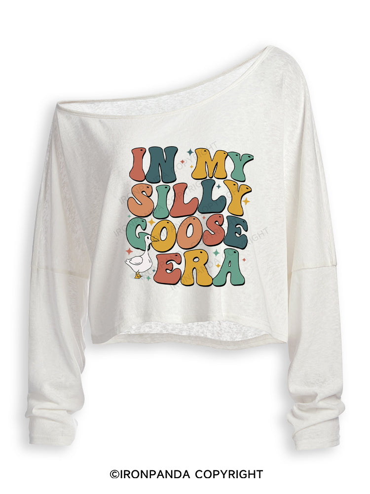 IN MY SILLY GOOSE ERA Off Shoulder Long Sleeve Crop Top