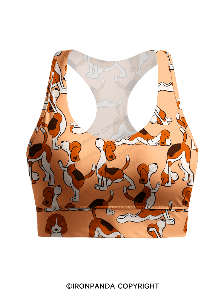 DOGGIE MEDITATION AND STRETCHING Racerback Sports Bra