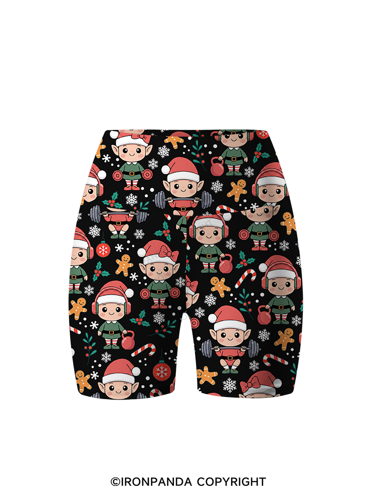 Gym Christmas Elves Printed Yoga Cycling Shorts