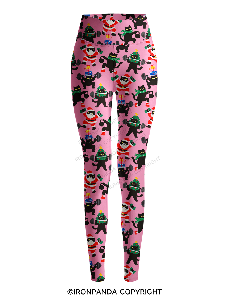 WEIGHTLIFTING BLACK CAT CHRISTMAS WORKOUT Printed Yoga Pants