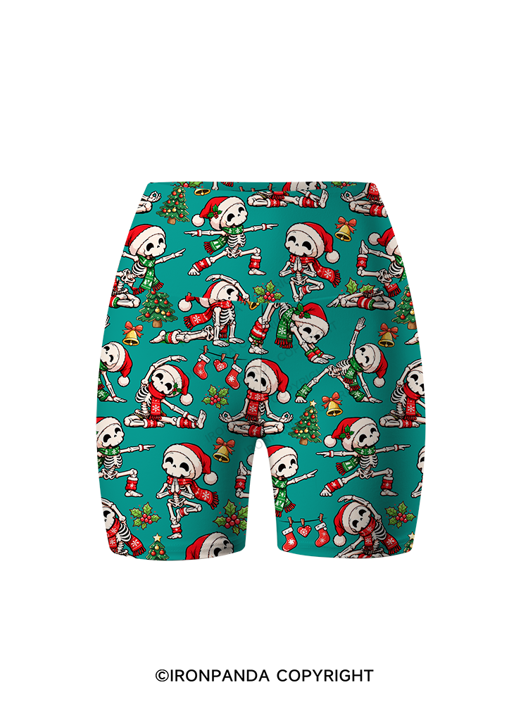 Yoga Skeleton Santa Hat Yogi Printed Yoga Cycling Shorts