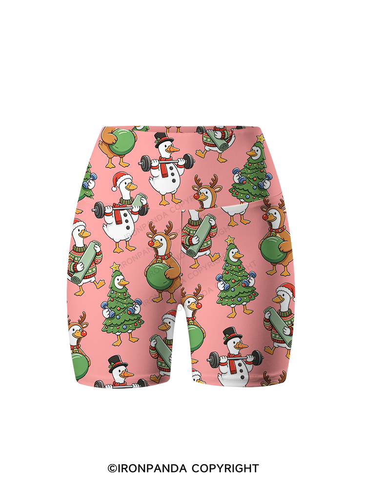 Weightlifting Goose Christmas Printed Yoga Cycling Shorts