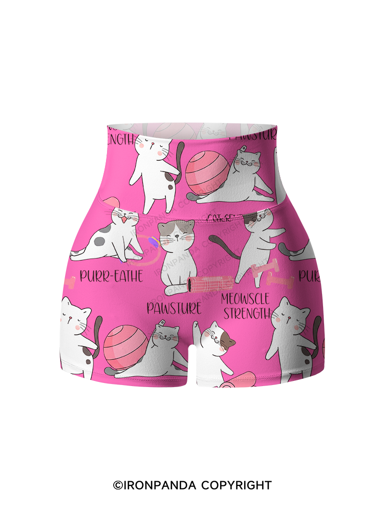 Funny Cats Pilates Printed Yoga Shorts