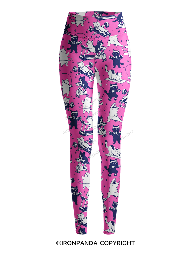 PINK WORKOUT CATS Printed Yoga Pants