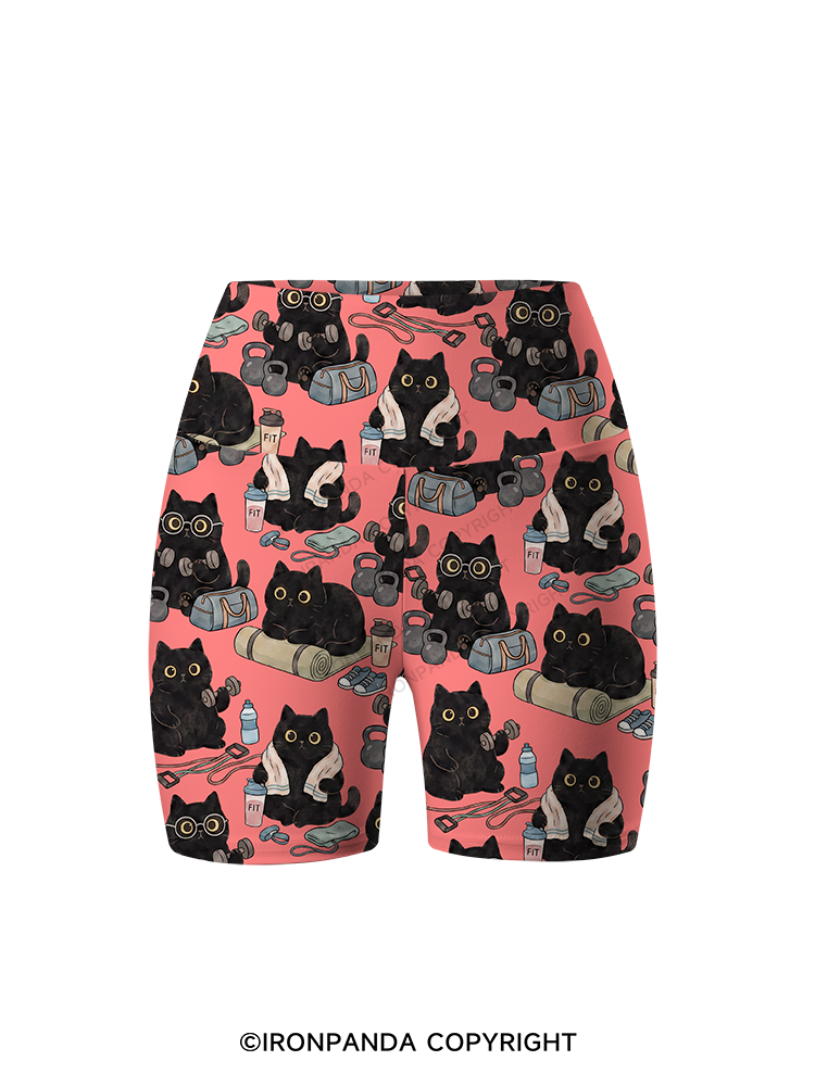 Black Cat Fitness Printed Yoga Cycling Shorts