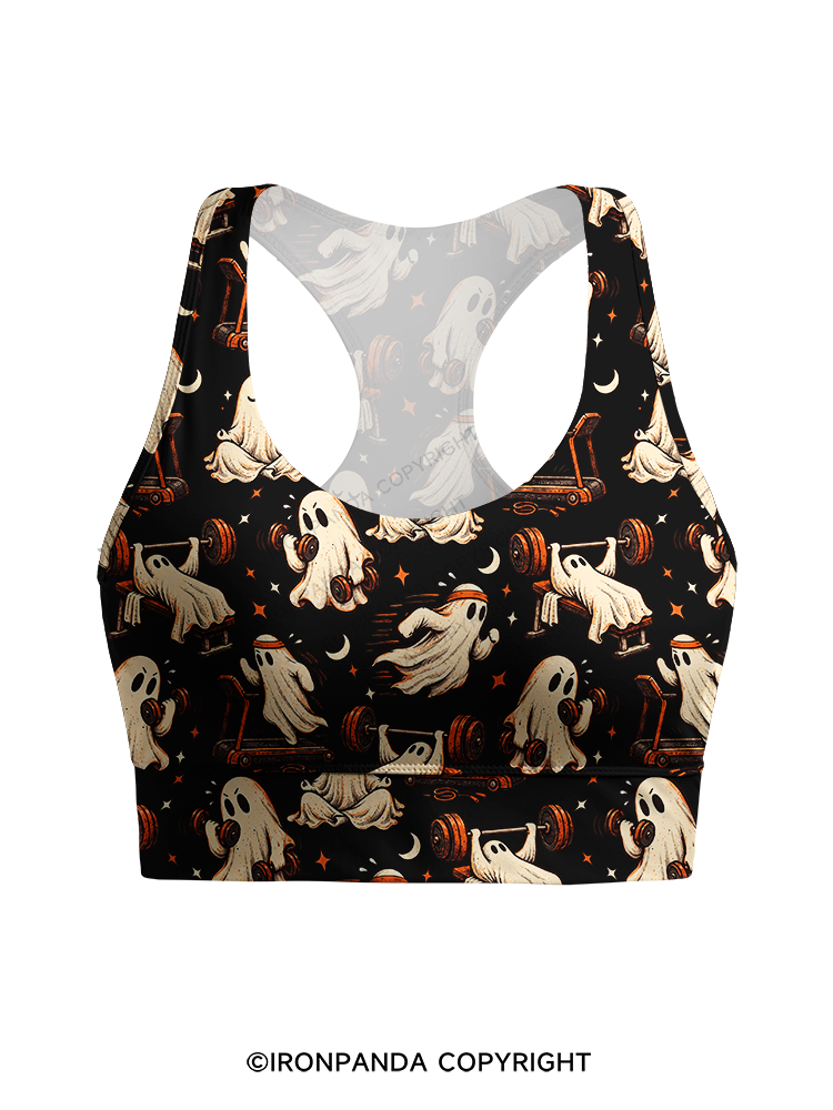 Funny Ghost Weightlifting Fitness Racerback Sports Bra