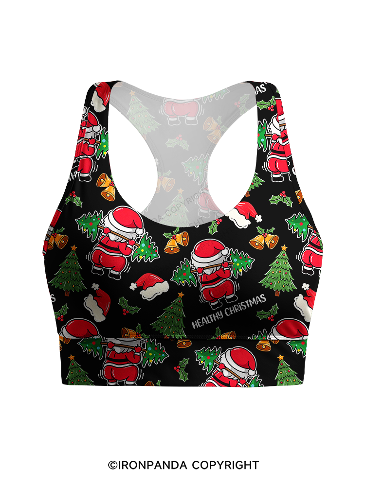 Funny Healthy Christmas Santa Racerback Sports Bra