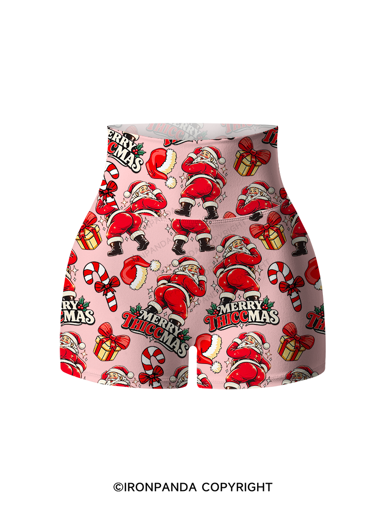 Merry Thiccmas Printed Yoga Shorts