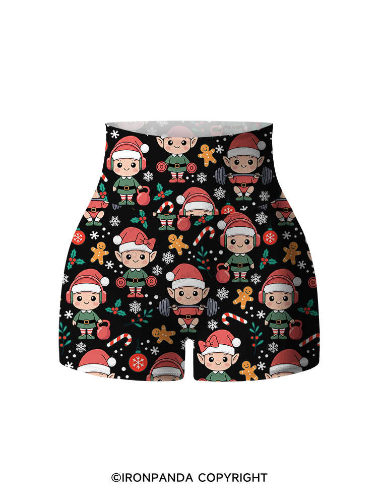 Gym Christmas Elves Printed Yoga Shorts