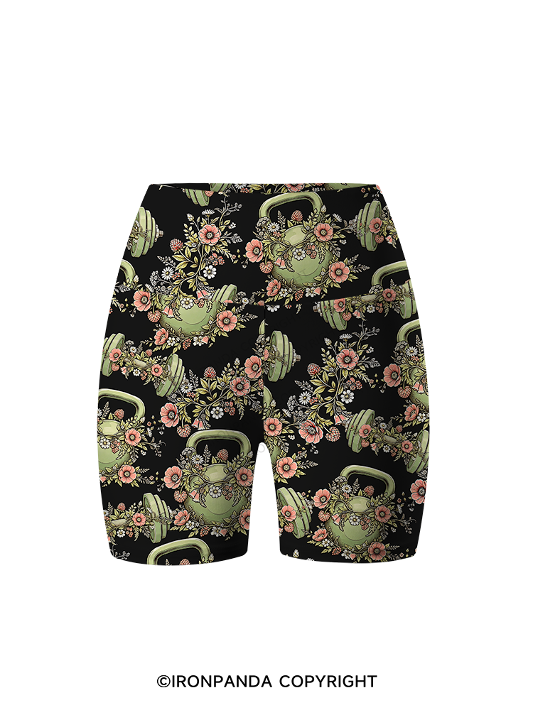 Floral Dumbbell Printed Yoga Cycling Shorts