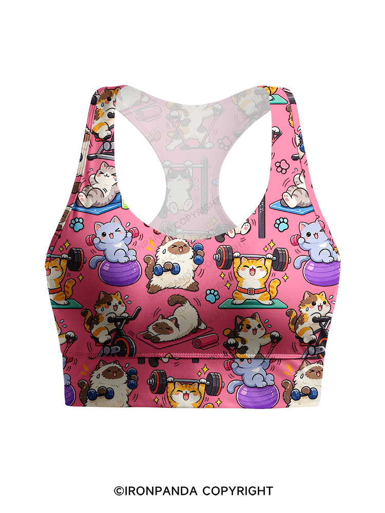 Fitness Cats Gym Workout Racerback Sports Bra