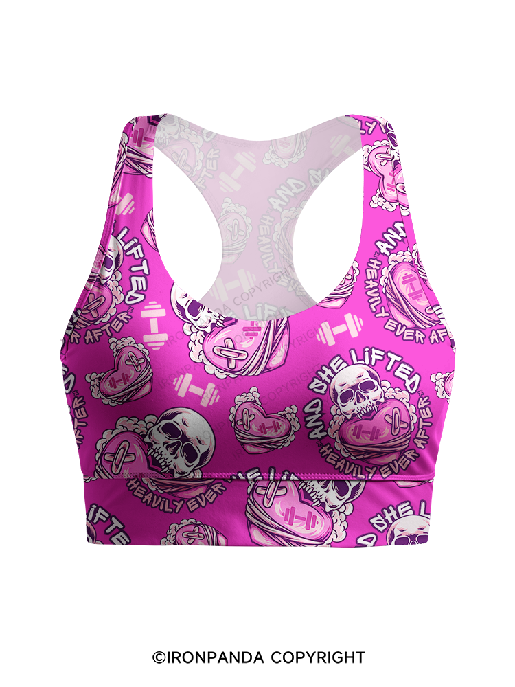 And She Lifted Heavily Ever After Racerback Sports Bra