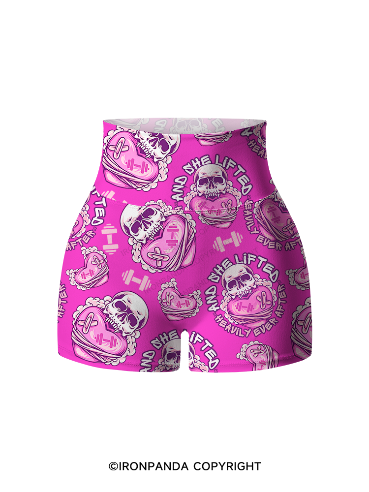 And She Lifted Heavily Ever After Printed Yoga Shorts