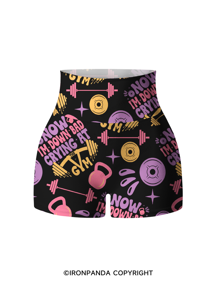 NOW I’M DOWN BAD CRYING AT THE GYM kettlebell Printed Yoga Shorts