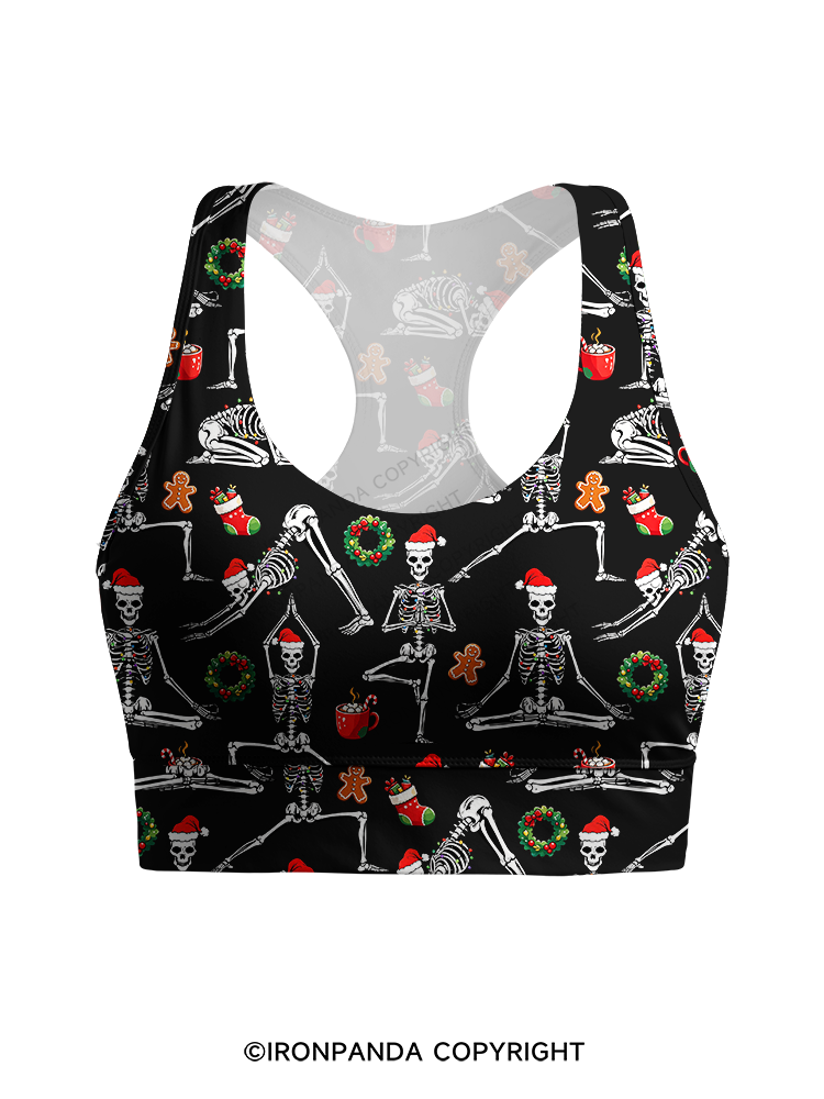Skeleton Yoga Christmas Racerback Sports Bra