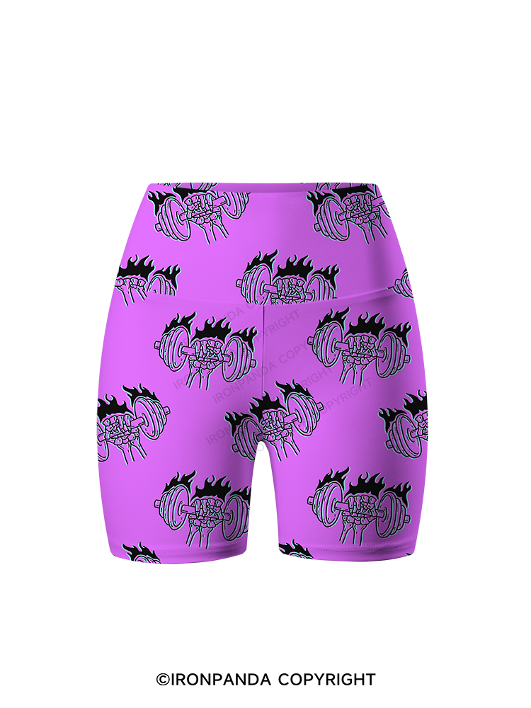 Flame Barbell Printed Yoga Cycling Shorts