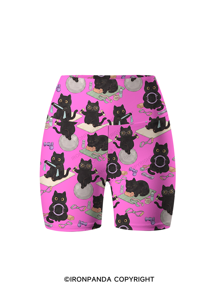 CAT HOME WORKOUT DIARY Printed Yoga Cycling Shorts