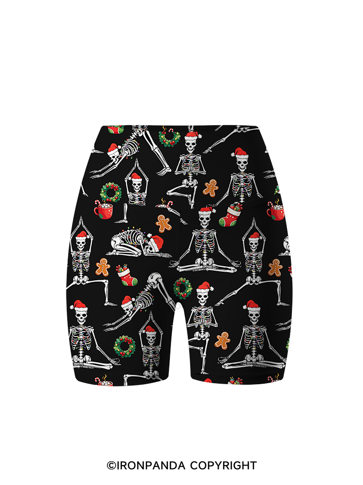 Skeleton Yoga Christmas Printed Yoga Cycling Shorts
