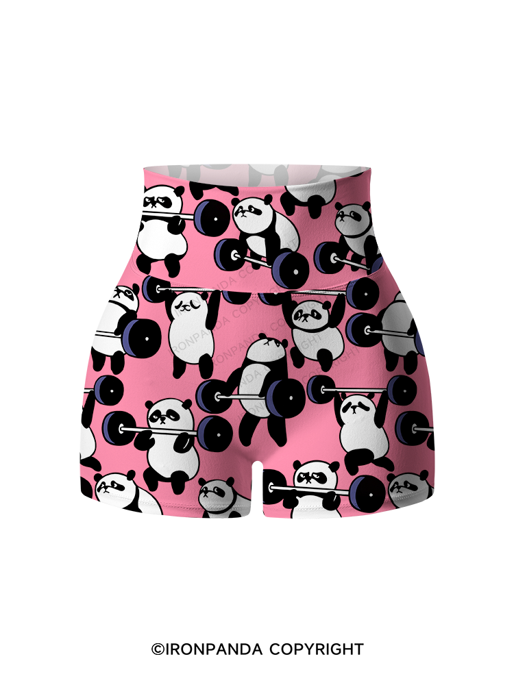 PANDAS IN WEIGHT TRAINING Printed Yoga Shorts