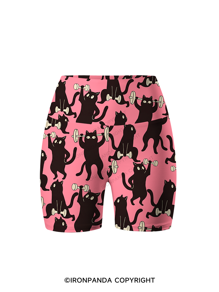 Funny Cat Gym Printed Yoga Cycling Shorts