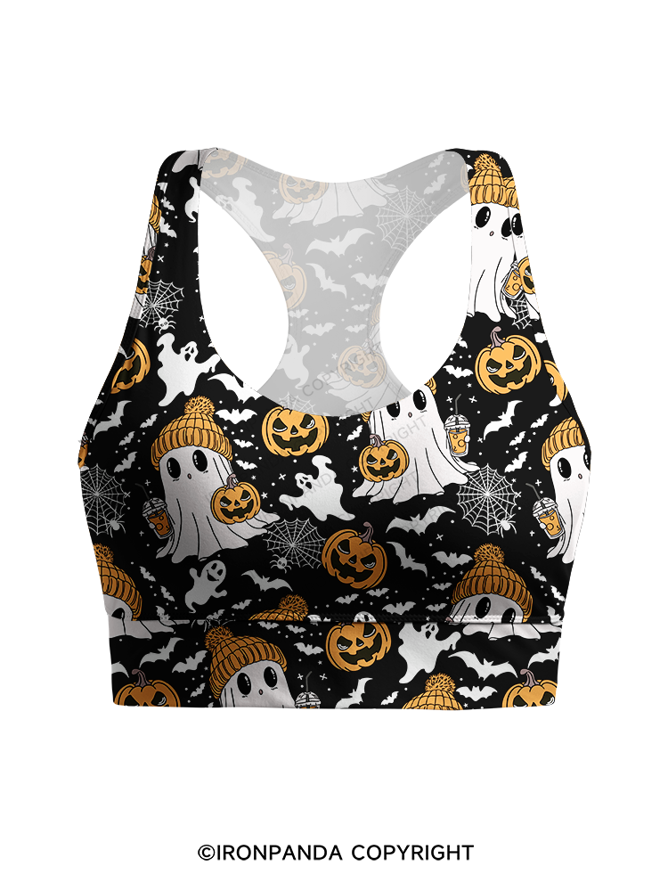 GHOST WITH ICED COFFEE Racerback Sports Bra