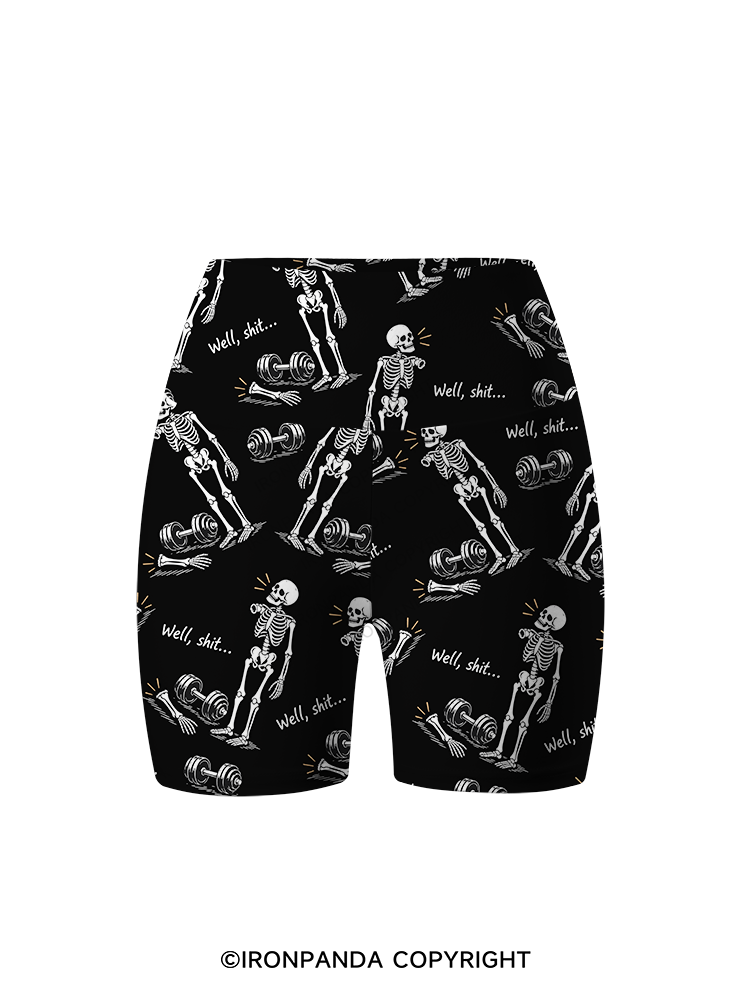 Well Shit Skeleton Printed Yoga Cycling Shorts