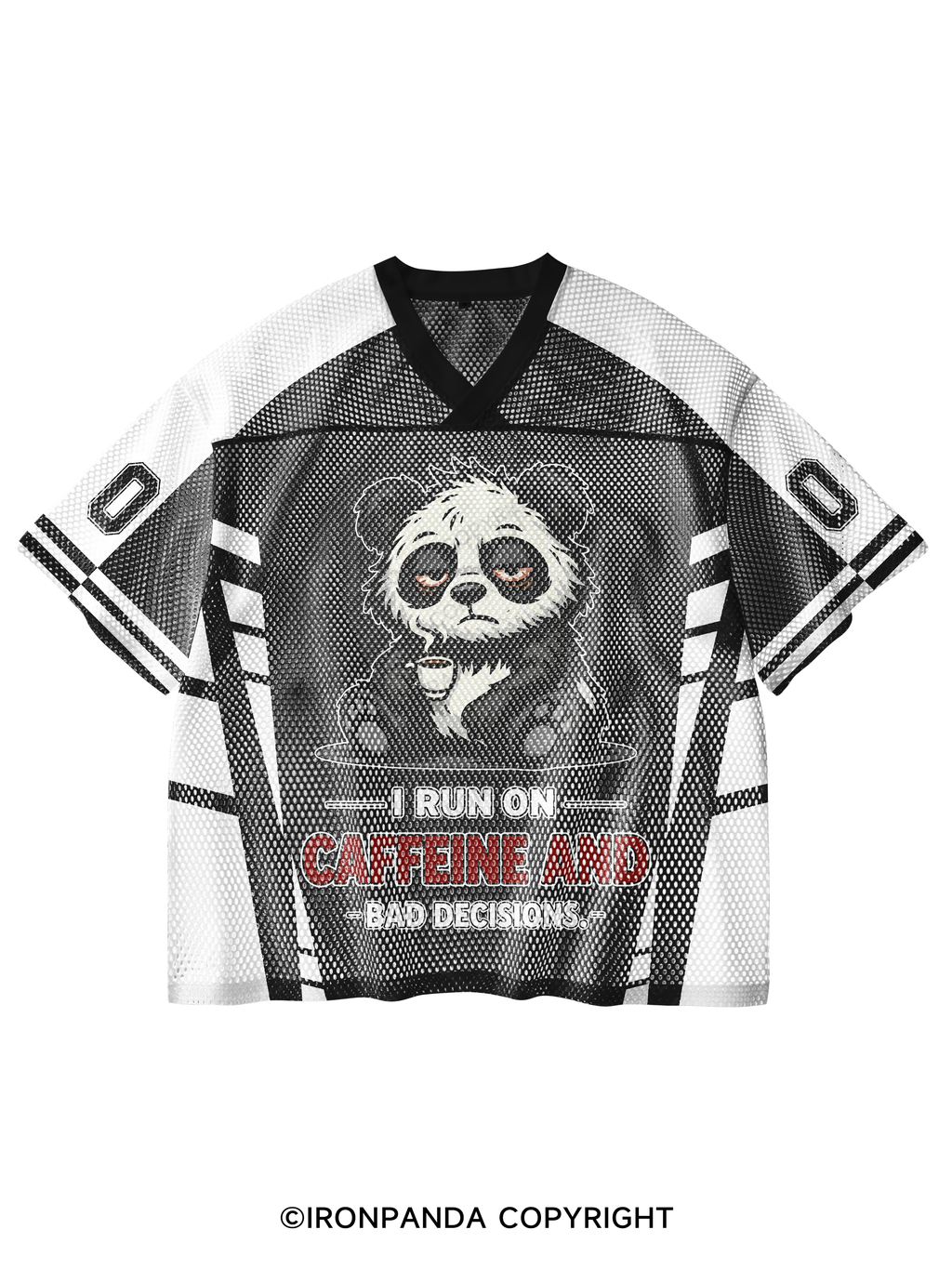 I RUN ON CAFFEINE AND BAD DECISIONS V-Neck Open Hole Mesh Top
