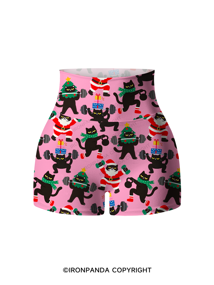 WEIGHTLIFTING BLACK CAT CHRISTMAS WORKOUT Printed Yoga Shorts