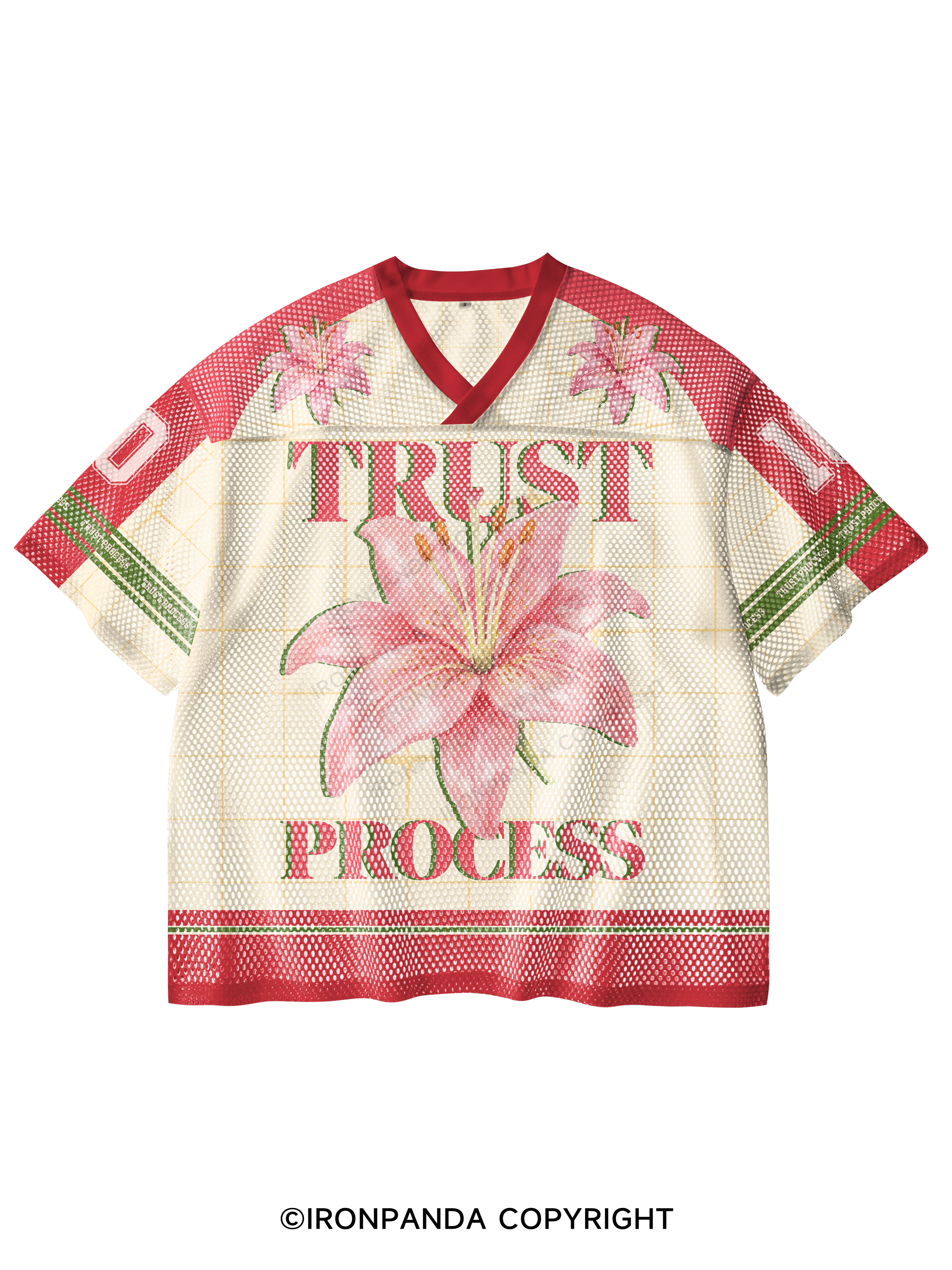 TRUST THE PROCESS GYM V-Neck Open Hole Mesh Top