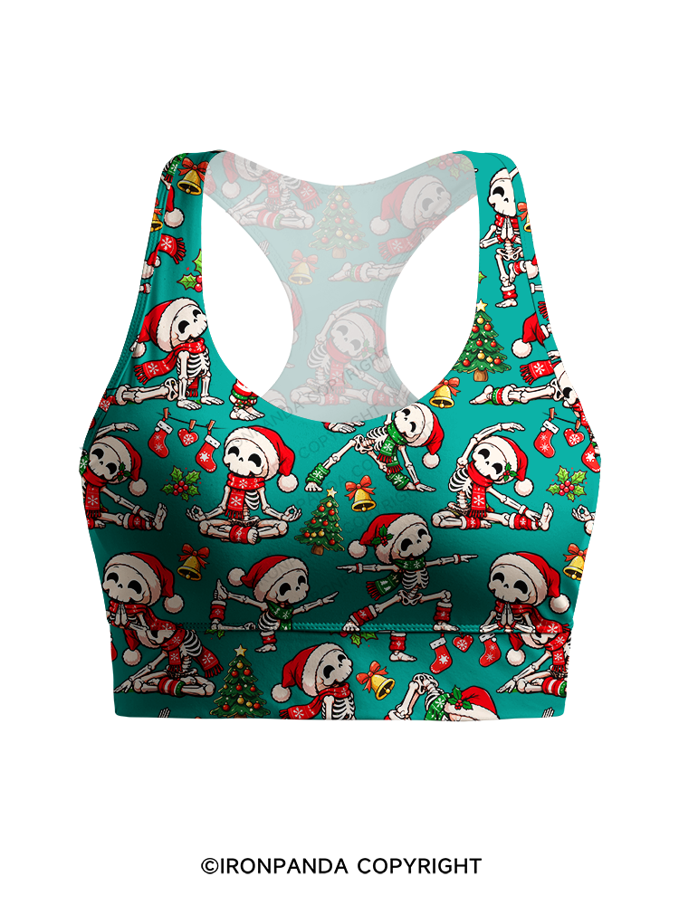 Yoga Skeleton Santa Hat Yogi Racerback Sports Bra