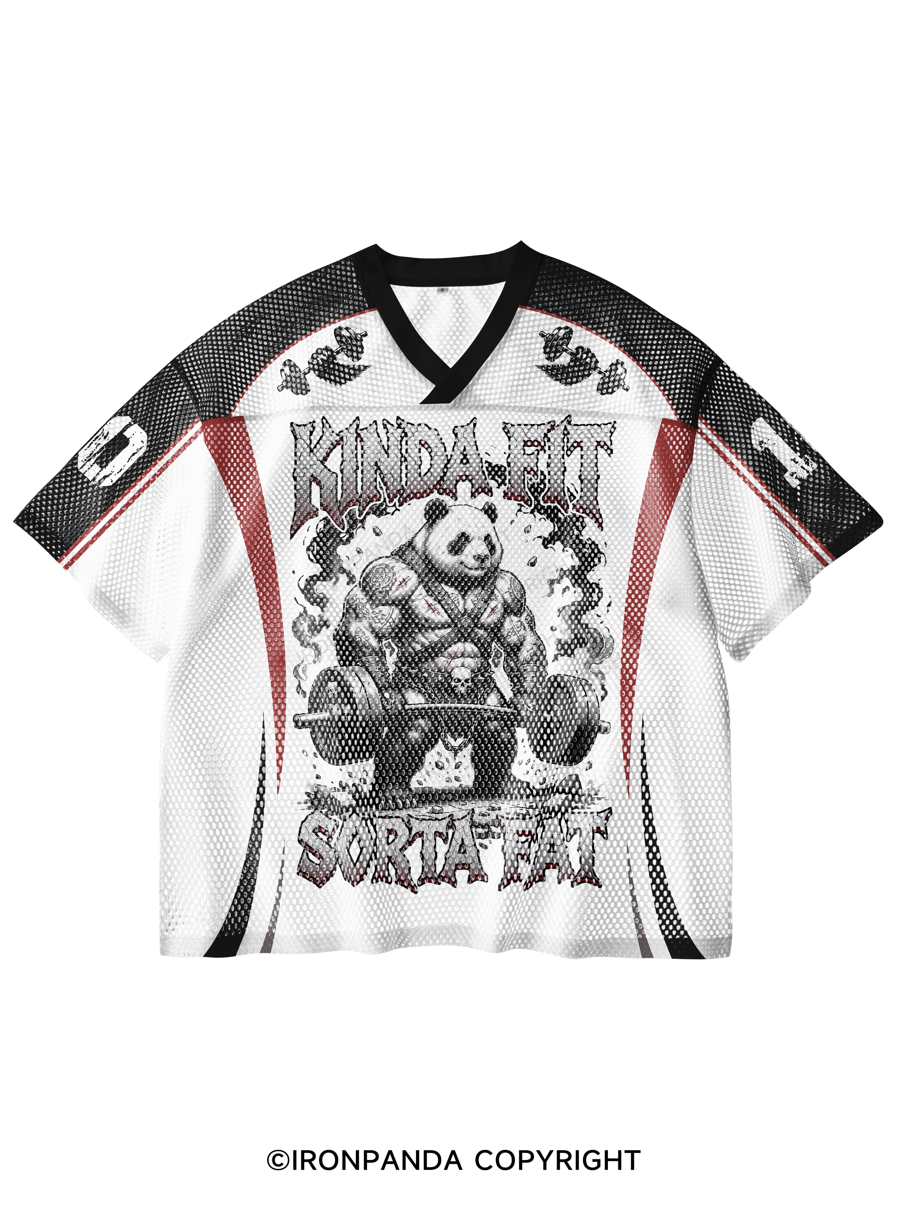 Humorous Panda Weightlifter Fitness Kinda Fit Sorta Fat V-Neck Open Hole Mesh Top