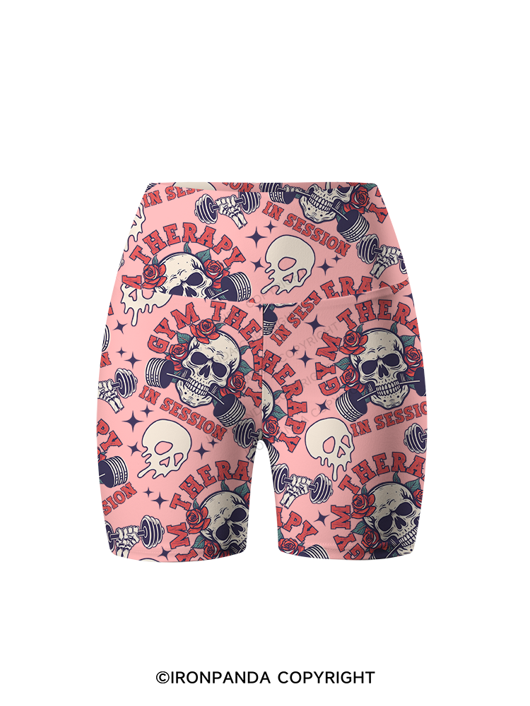 GYM THERAPY IN SESSION SKULL Printed Yoga Cycling Shorts