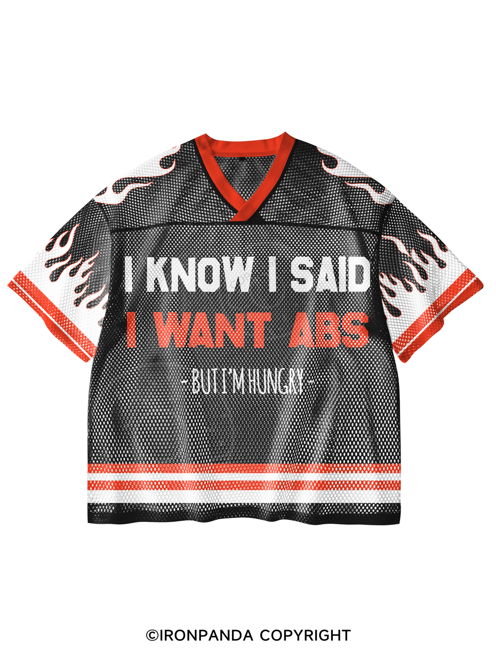 I Know I Said I Want Abs But I'm Hungry V-Neck Open Hole Mesh Top