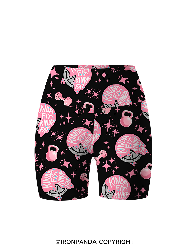 KINDA FIT KINDA FAT DONUT PLATE Printed Yoga Cycling Shorts