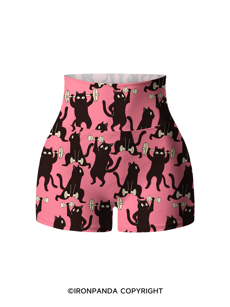 Funny Cat Gym Printed Yoga Shorts
