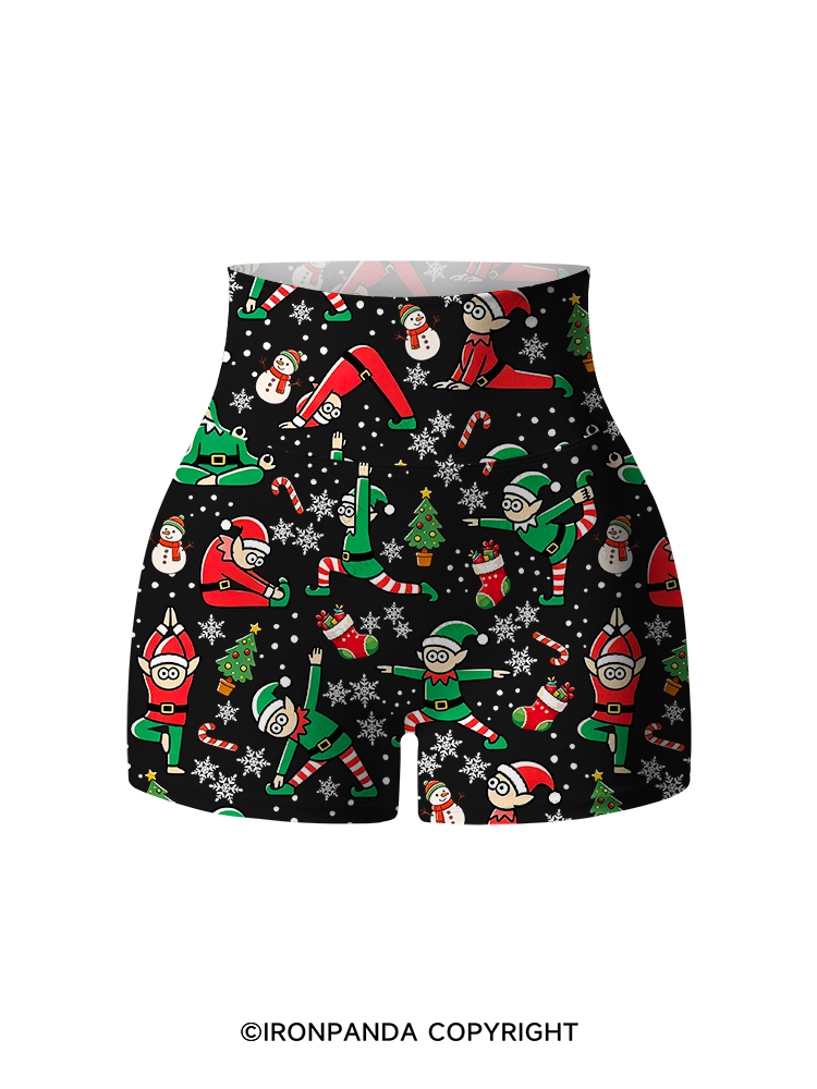 Funny Christmas Elf Printed Yoga Shorts