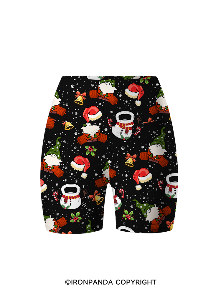 CHRISTMAS KETTLEBELL GNOMES Printed Yoga Cycling Shorts
