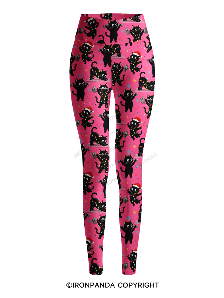 Christmas Fitness Black Cat Printed Yoga Pants