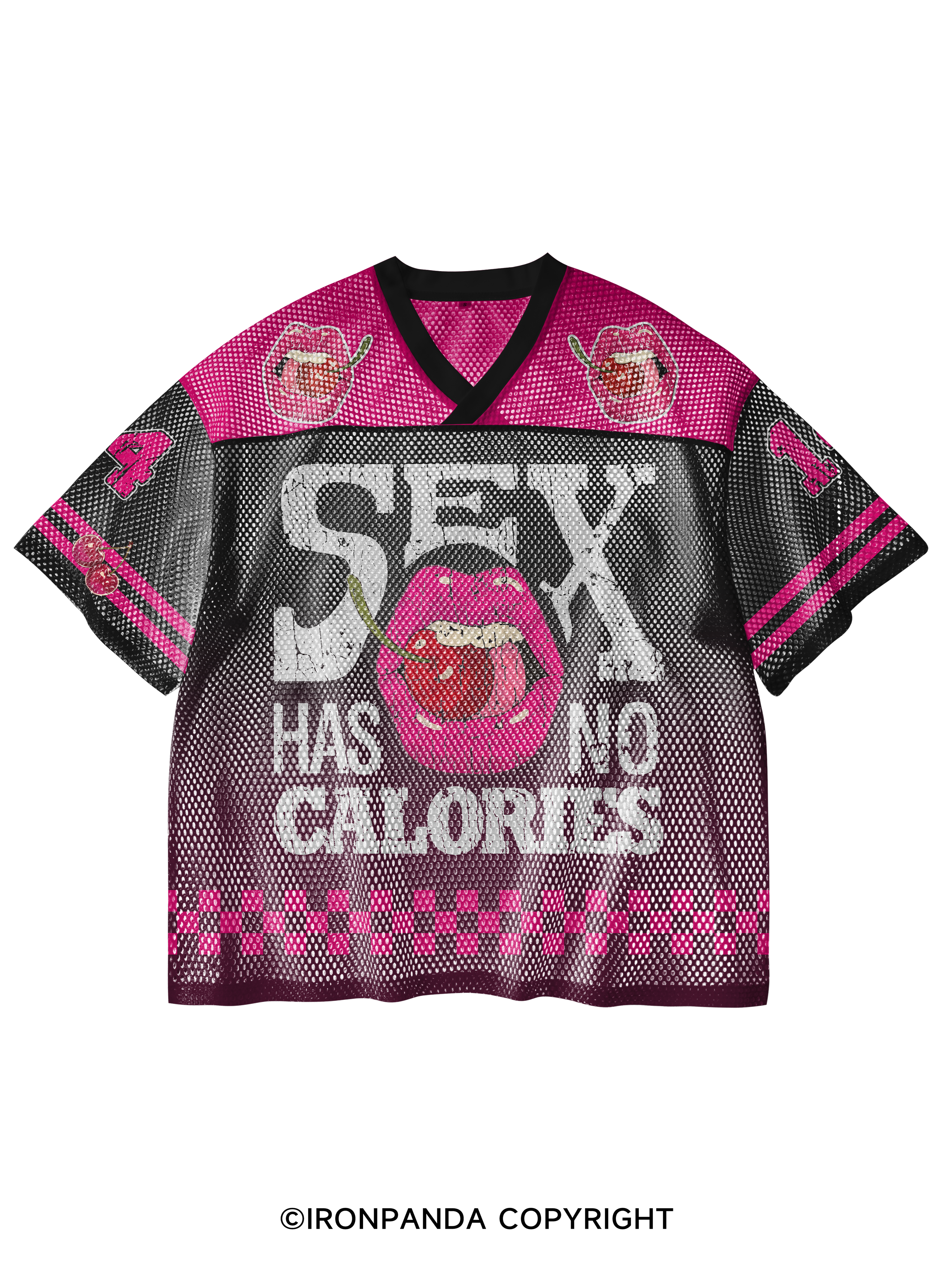 SEX HAS NO CALORIES V-Neck Open Hole Mesh Top