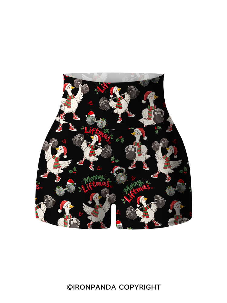 Weightlifting Christmas Goose Printed Yoga Shorts