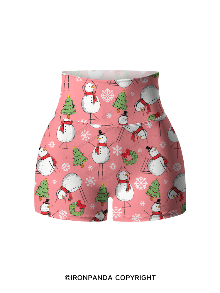 Snowman Christmas Yoga Printed Yoga Shorts
