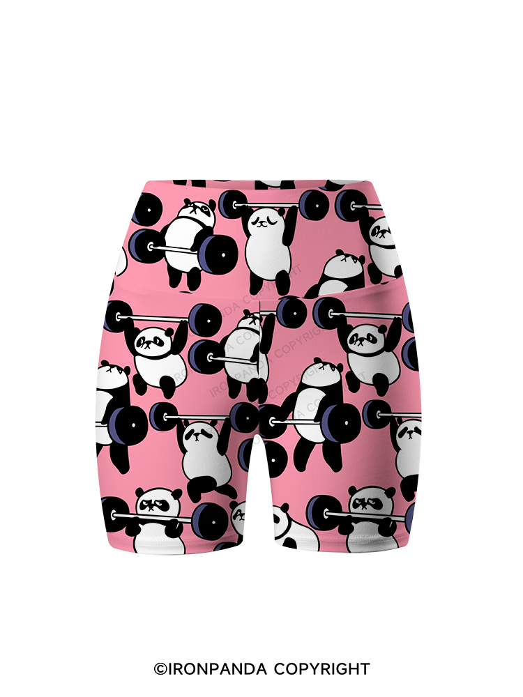 PANDAS IN WEIGHT TRAINING Printed Yoga Cycling Shorts
