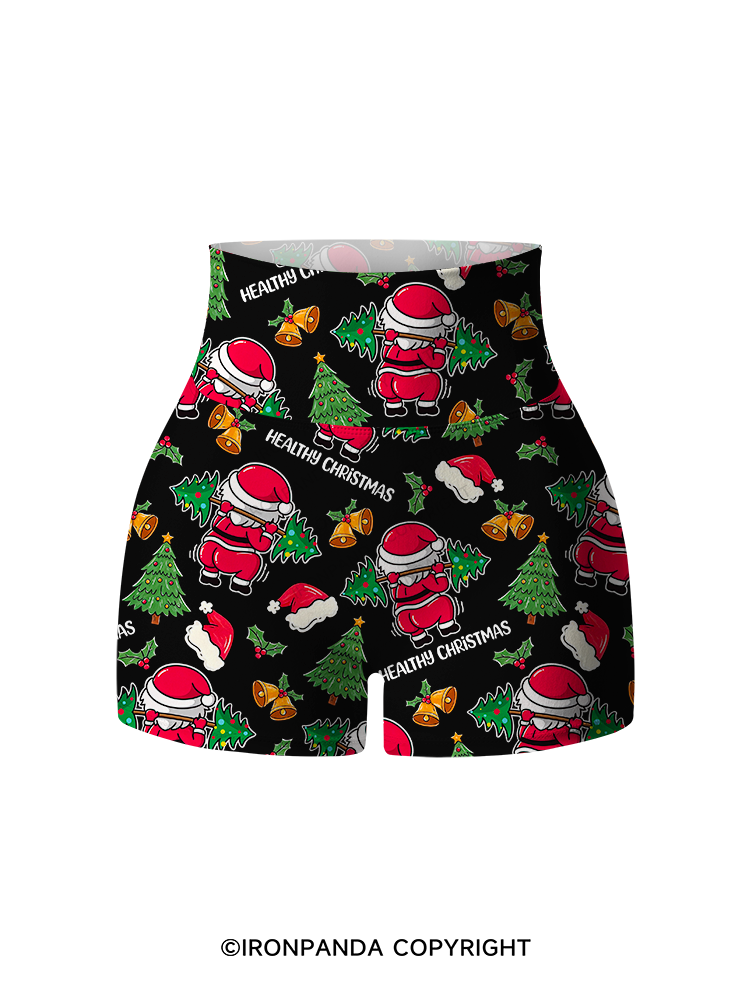 Funny Healthy Christmas Santa Printed Yoga Shorts