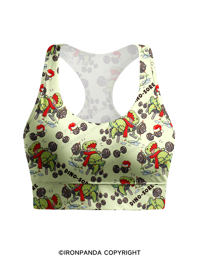 Christmas Workout DINO-SORE Racerback Sports Bra