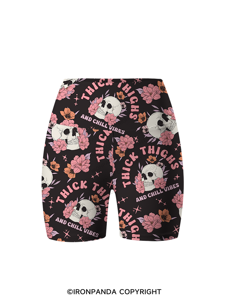 THICK THIGHS AND CHILL VIBES Printed Yoga Cycling Shorts