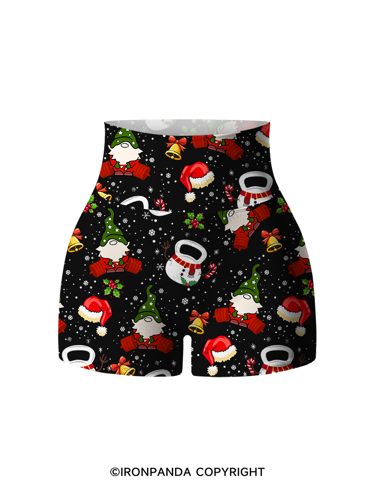 CHRISTMAS KETTLEBELL GNOMES Printed Yoga Shorts